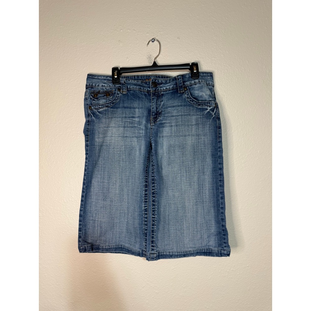 Hydraulic Denim Bermuda Shorts Medium Wash Y2K Flap Pocket Size 13/14